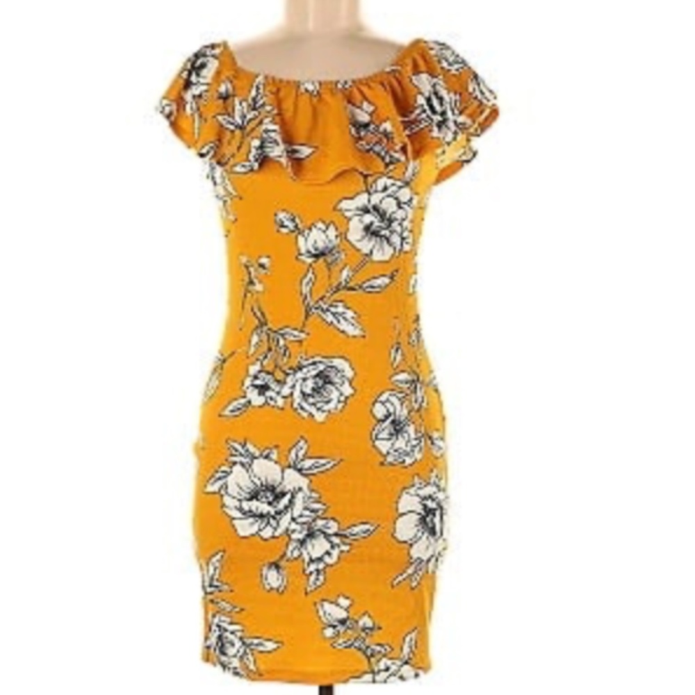 Love Chesley Yellow Off-Shoulder Floral Bodycon Dress Size Medium